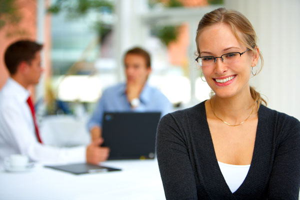 female employee smiling